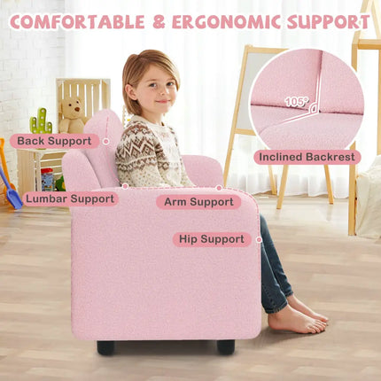 2-Seat Kids Sofa Toddler Sofa Couch with Soft Teddy Fleece Upholstery and Solid Wooden Frame-Pink - Pink - Kids Chairs