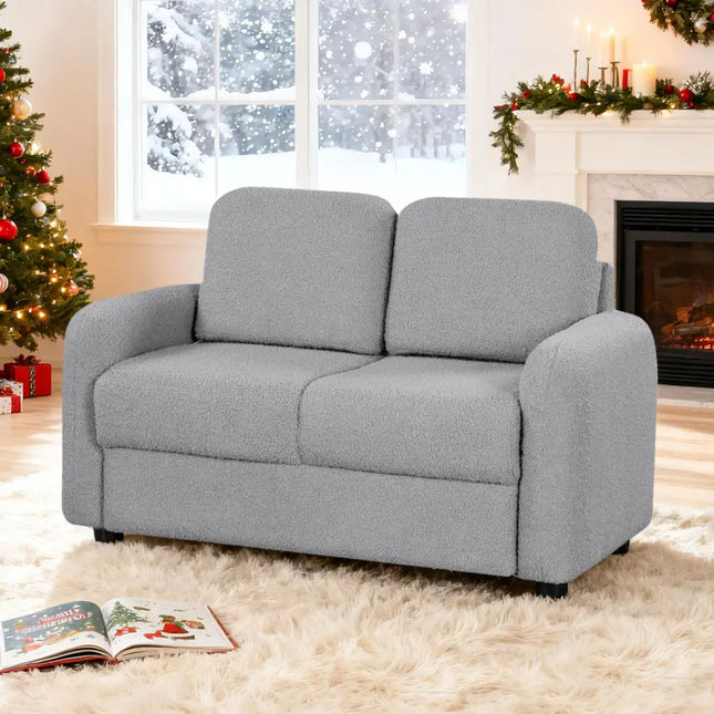 2-Seat Kids Sofa Toddler Sofa Couch with Soft Teddy Fleece Upholstery and Solid Wooden Frame-Gray - Gray - Kids Chairs