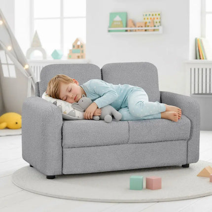 2-Seat Kids Sofa Toddler Sofa Couch with Soft Teddy Fleece Upholstery and Solid Wooden Frame-Gray - Gray - Kids Chairs