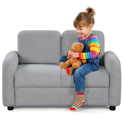 2-Seat Kids Sofa Toddler Sofa Couch with Soft Teddy Fleece Upholstery and Solid Wooden Frame-Gray - Gray - Kids Chairs