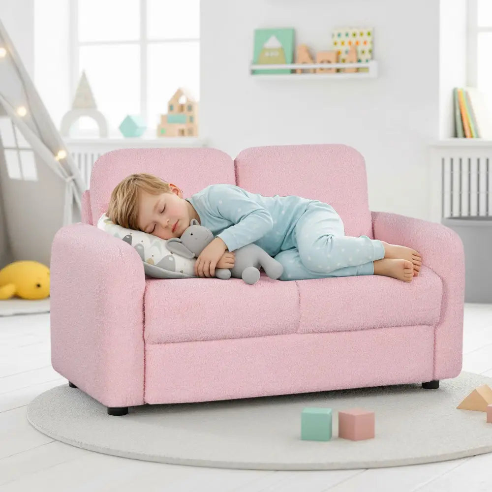 2-Seat Kids Sofa Toddler Sofa Couch with Soft Teddy Fleece Upholstery and Solid Wooden Frame-Pink - Pink - Kids Chairs