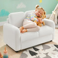 2-Seat Kids Sofa Toddler Sofa Couch with Soft Teddy Fleece Upholstery and Solid Wooden Frame-White - White - Kids