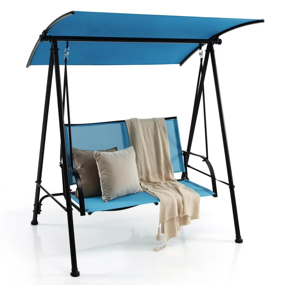 2-Seat Outdoor Canopy Swing with Comfortable Fabric Seat and Heavy-duty Metal Frame-Navy - Navy - Porch Swings