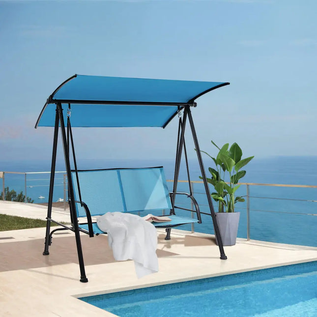 2-Seat Outdoor Canopy Swing with Comfortable Fabric Seat and Heavy-duty Metal Frame-Navy - Navy - Porch Swings