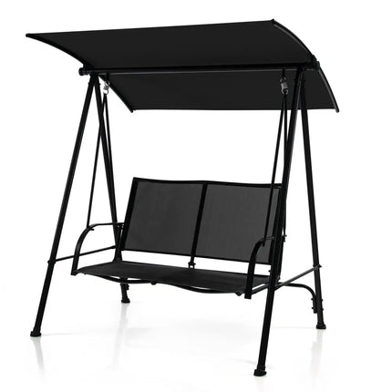 2-Seat Outdoor Canopy Swing with Comfortable Fabric Seat and Heavy-duty Metal Frame-Black - Black - Porch Swings