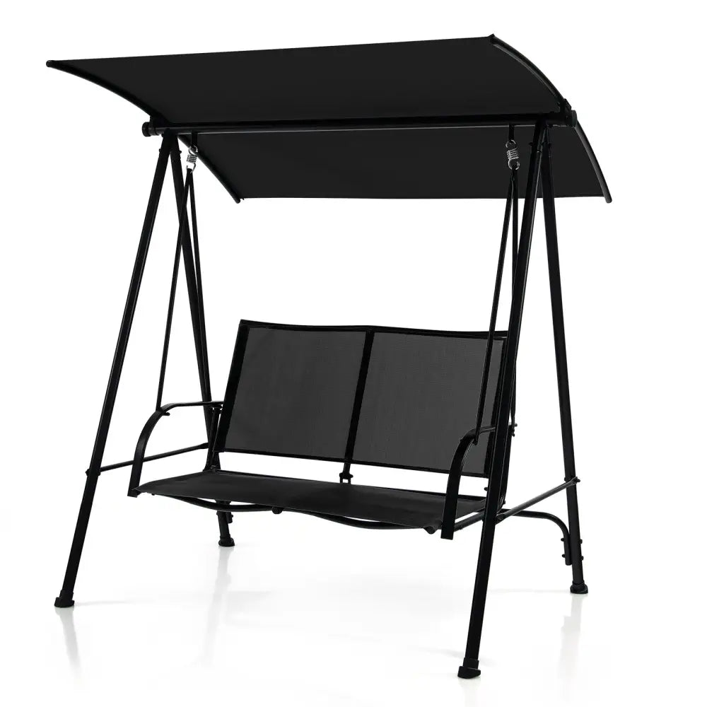 2-Seat Outdoor Canopy Swing with Comfortable Fabric Seat and Heavy-duty Metal Frame-Black - Black - Porch Swings