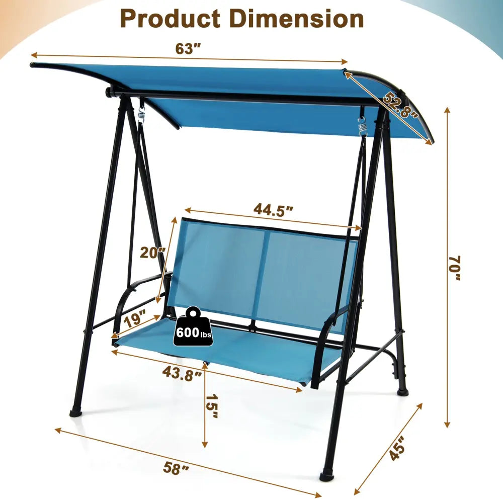 2-Seat Outdoor Canopy Swing with Comfortable Fabric Seat and Heavy-duty Metal Frame-Navy - Navy - Porch Swings