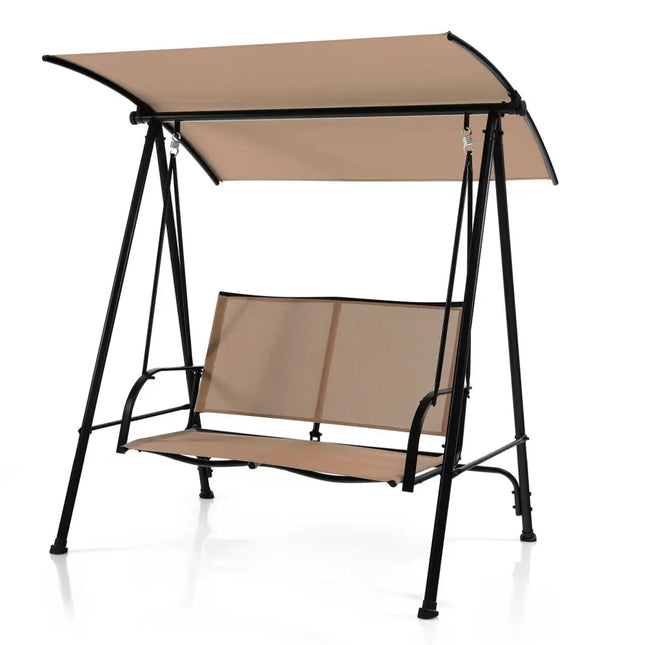 2-Seat Outdoor Canopy Swing with Comfortable Fabric Seat and Heavy-duty Metal Frame-Beige - Beige - Porch Swings