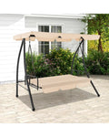2-Seat Outdoor Convertible Swing Chair with Flat Bed and Adjustable Canopy-Beige - Beige - Porch Swings