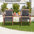 2-Seat Patio Rattan Acacia Wood Chair with Coffee Table - Brown - Patio Conversation Sets