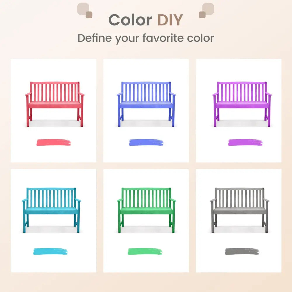 2-Seat Patio Wood Bench with Cozy Armrests and Backrest - Natural - Outdoor Benches