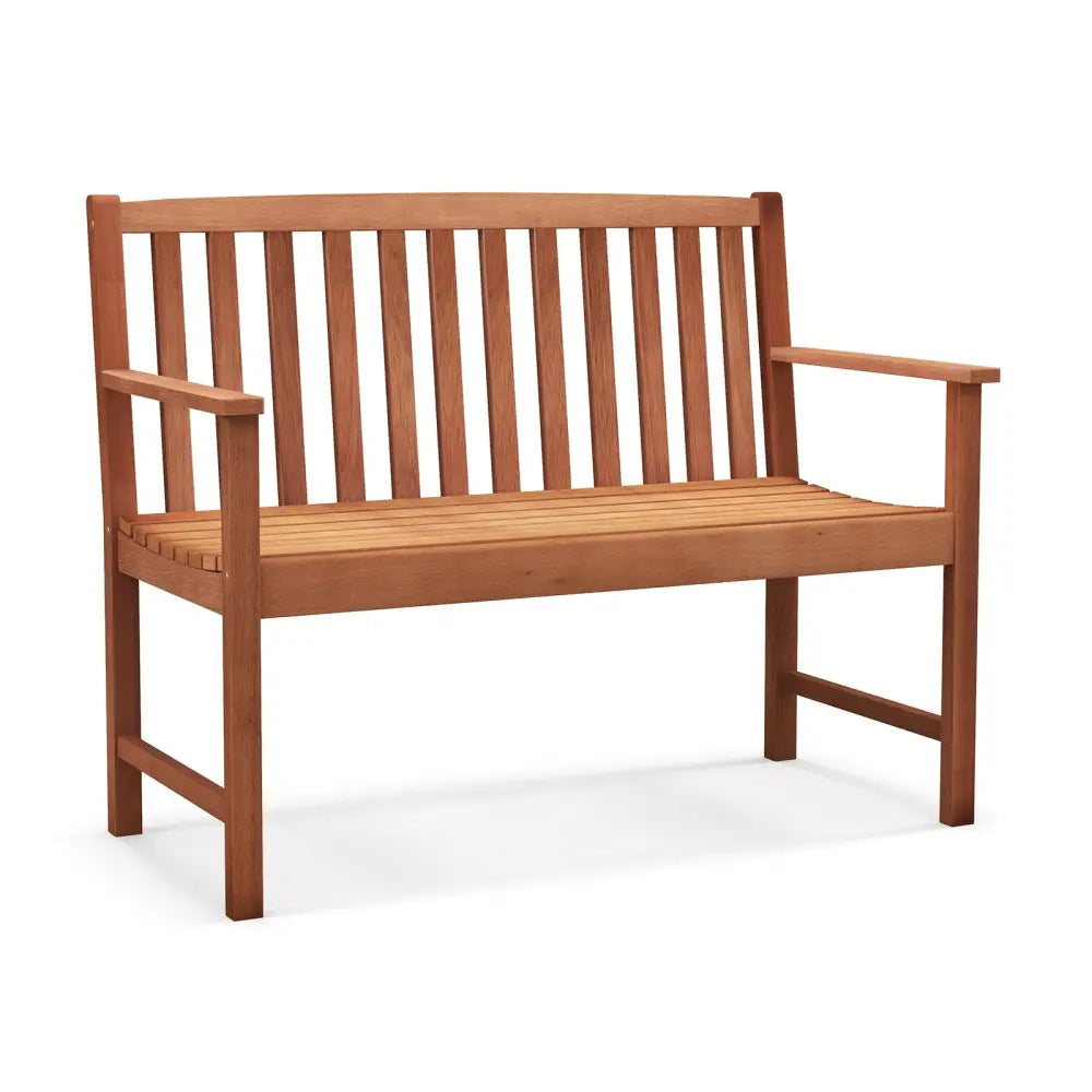 2-Seat Patio Wood Bench with Cozy Armrests and Backrest - Natural - Outdoor Benches