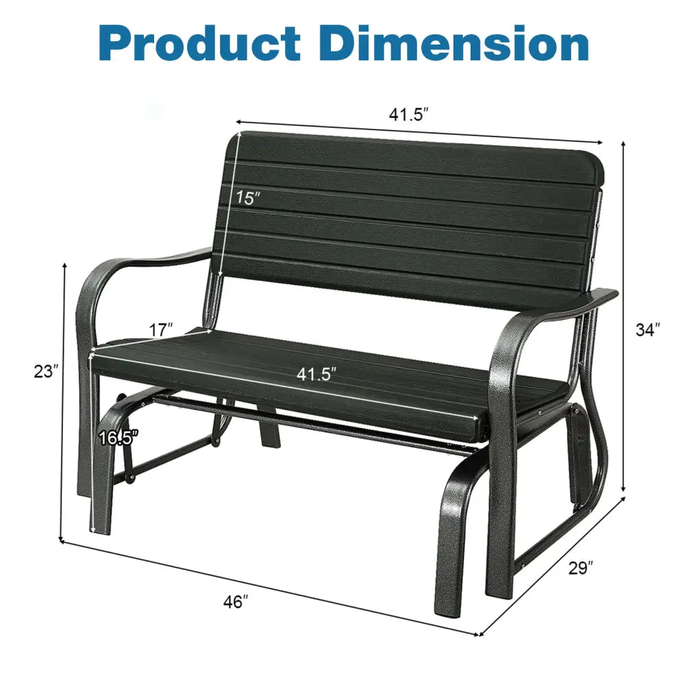 2-Seat Porch Glider with HDPE Back Seat and Steel Frame-Black - Black - Patio Rocking Chairs & Gliders