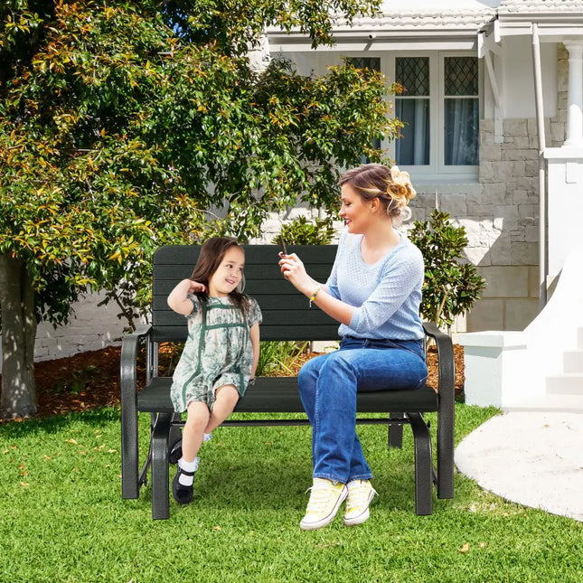 2-Seat Porch Glider with HDPE Back Seat and Steel Frame-Black - Black - Patio Rocking Chairs & Gliders