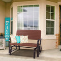 2-Seat Porch Glider with HDPE Back Seat and Steel Frame-Brown - Brown - Patio Rocking Chairs & Gliders