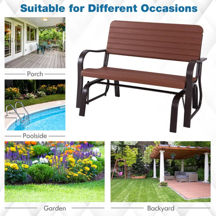 2-Seat Porch Glider with HDPE Back Seat and Steel Frame-Brown - Brown - Patio Rocking Chairs & Gliders