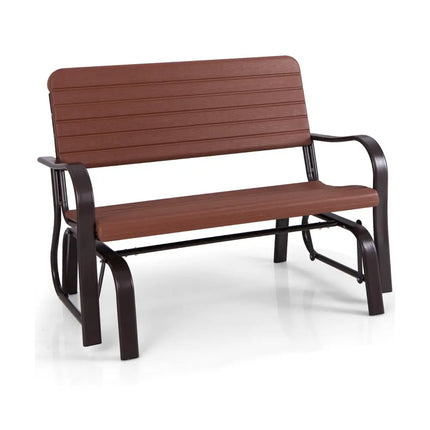 2-Seat Porch Glider with HDPE Back Seat and Steel Frame-Brown - Brown - Patio Rocking Chairs & Gliders