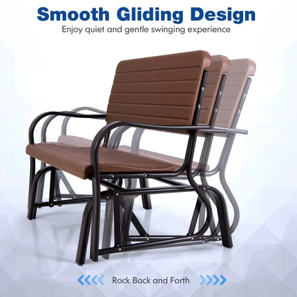 2-Seat Porch Glider with HDPE Back Seat and Steel Frame-Brown - Brown - Patio Rocking Chairs & Gliders