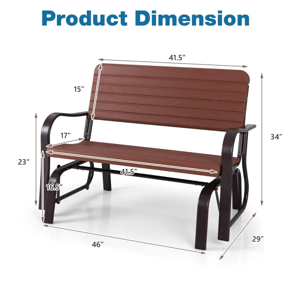 2-Seat Porch Glider with HDPE Back Seat and Steel Frame-Brown - Brown - Patio Rocking Chairs & Gliders