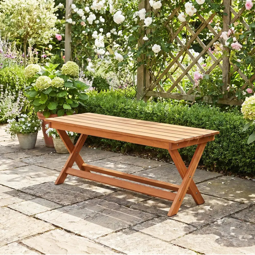 2-Seat Wooden Garden Patio Bench with X-Shaped Legs-1 Piece - Outdoor Benches
