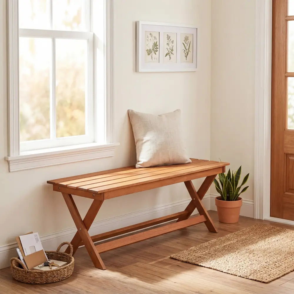 2-Seat Wooden Garden Patio Bench with X-Shaped Legs-1 Piece - Outdoor Benches