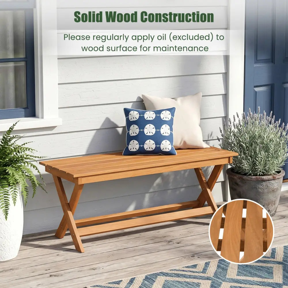 2-Seat Wooden Garden Patio Bench with X-Shaped Legs-1 Piece - Outdoor Benches