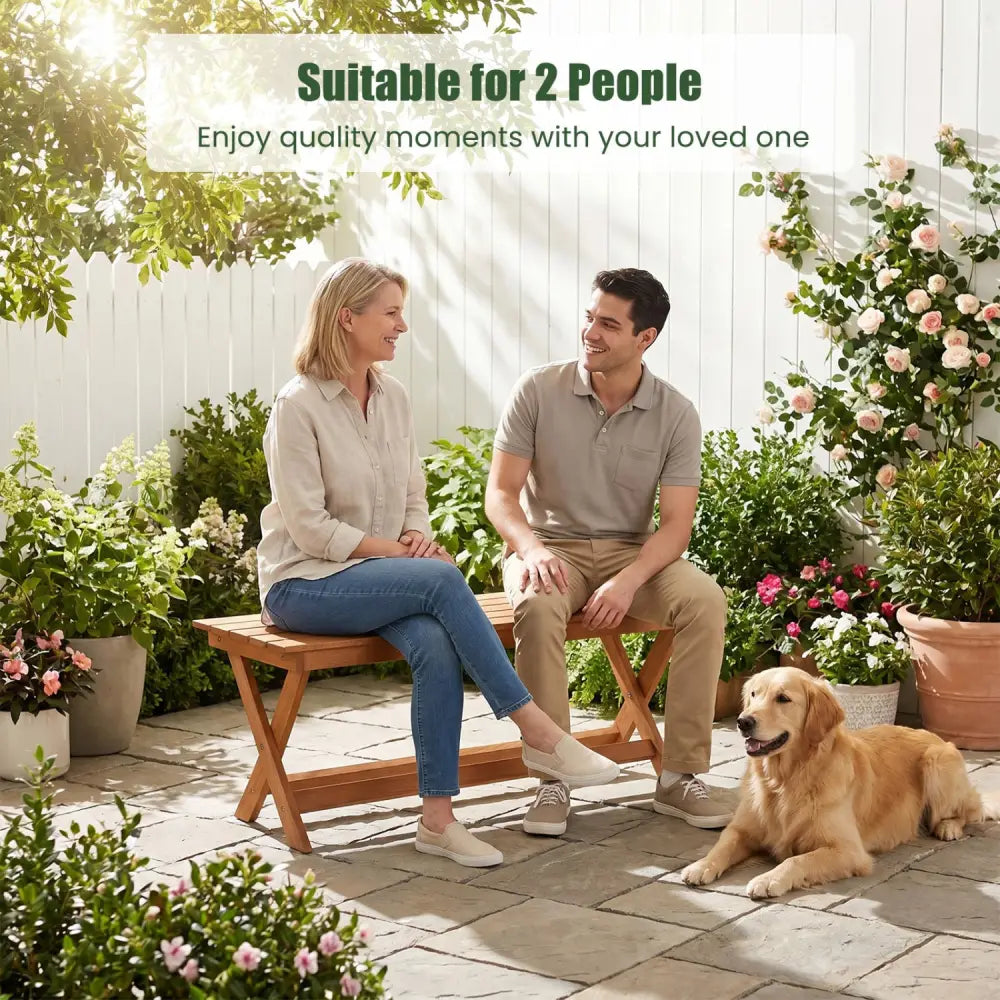 2-Seat Wooden Garden Patio Bench with X-Shaped Legs-1 Piece - Outdoor Benches