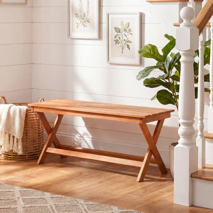 2-Seat Wooden Garden Patio Bench with X-Shaped Legs-Set of 2 - Outdoor Benches