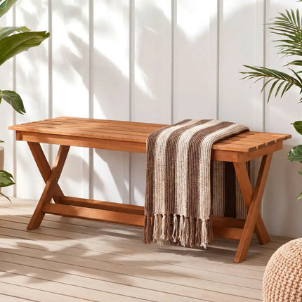 2-Seat Wooden Garden Patio Bench with X-Shaped Legs-Set of 2 - Outdoor Benches