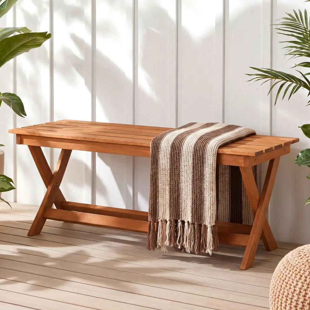 2-Seat Wooden Garden Patio Bench with X-Shaped Legs-Set of 2 - Outdoor Benches