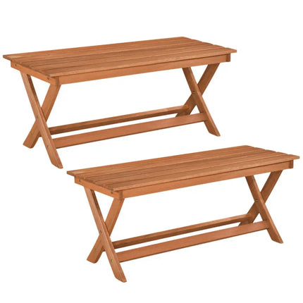 2-Seat Wooden Garden Patio Bench with X-Shaped Legs-Set of 2 - Outdoor Benches