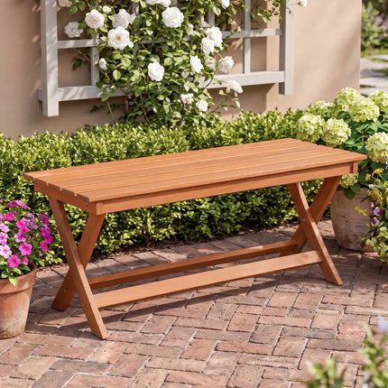 2-Seat Wooden Garden Patio Bench with X-Shaped Legs-Set of 2 - Outdoor Benches