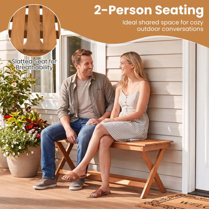 2-Seat Wooden Garden Patio Bench with X-Shaped Legs-Set of 2 - Outdoor Benches