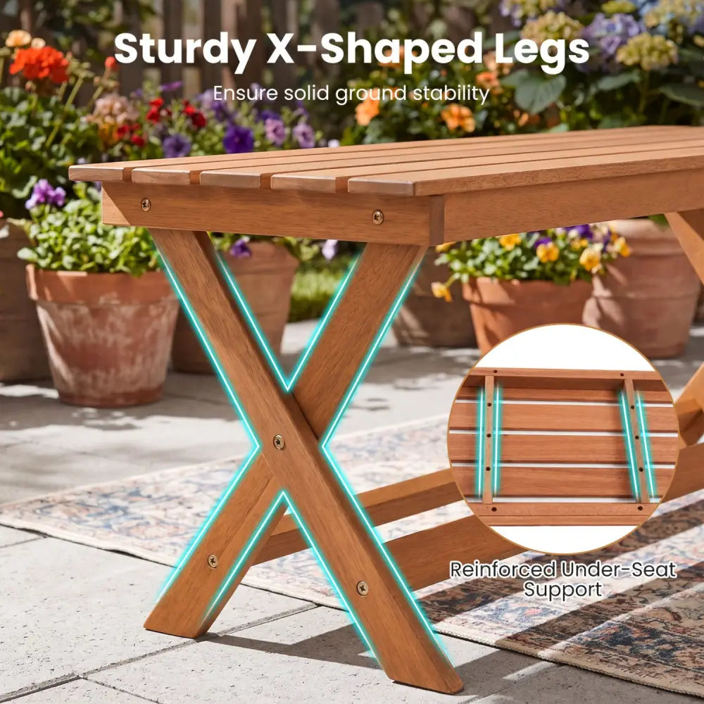 2-Seat Wooden Garden Patio Bench with X-Shaped Legs-Set of 2 - Outdoor Benches