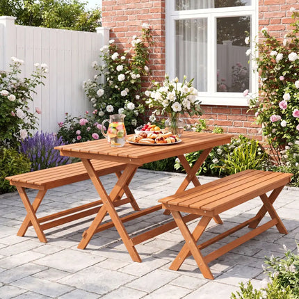 2-Seat Wooden Garden Patio Bench with X-Shaped Legs-Set of 2 - Outdoor Benches