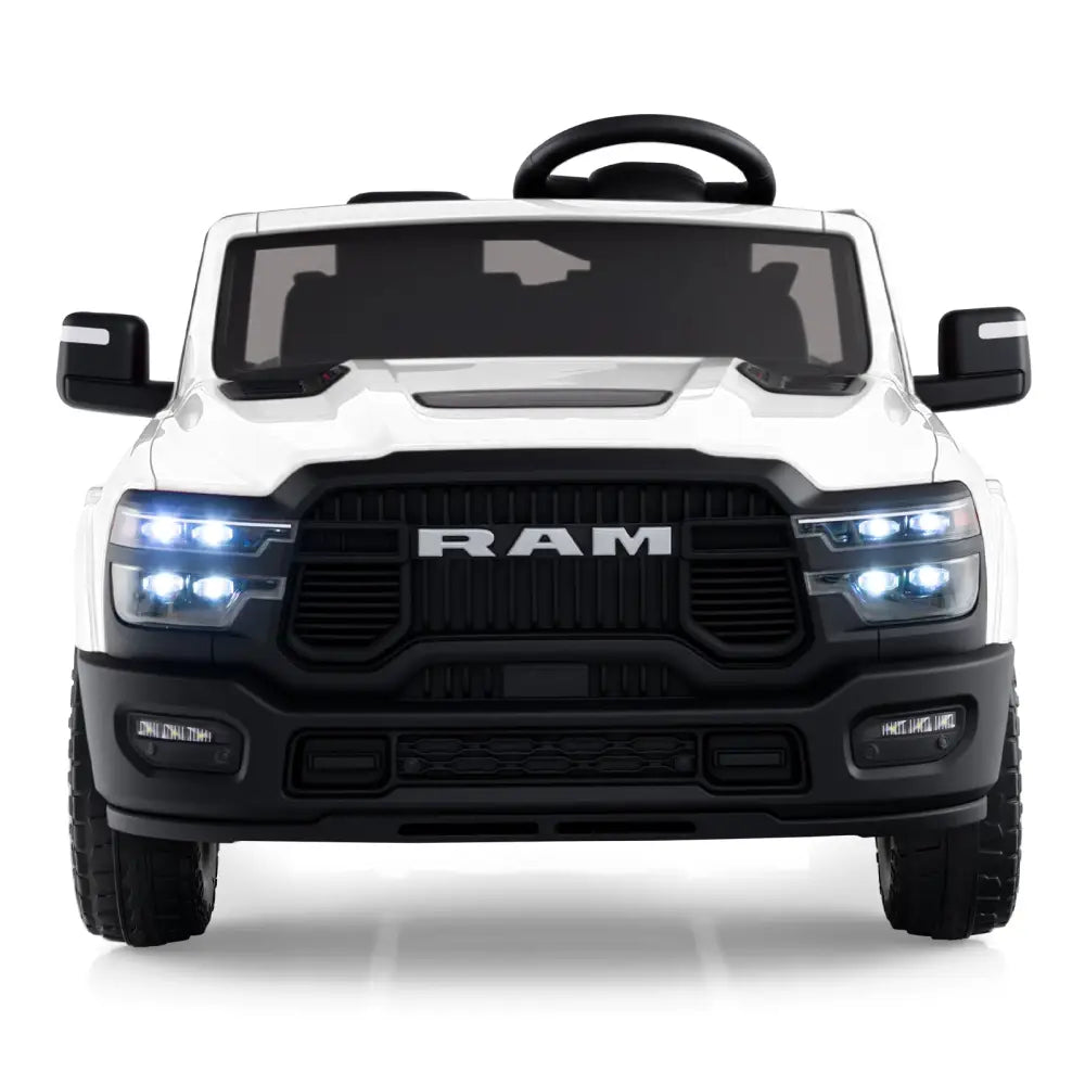 2 Seater 24V Ride on Toy for Big Kids Licensed Ram Truck with Remote and Music-White - White - Powered Ride On Toys