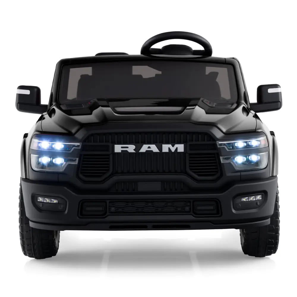 2 Seater 24V Ride on Toy for Big Kids Licensed Ram Truck with Remote and Music-Black - Black - Powered Ride On Toys