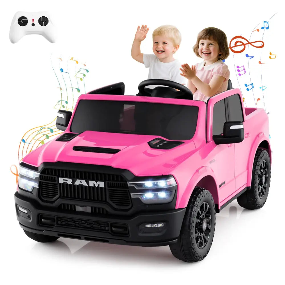 2 Seater 24V Ride on Toy for Big Kids Licensed Ram Truck with Remote and Music-Pink - Pink - Powered Ride On Toys