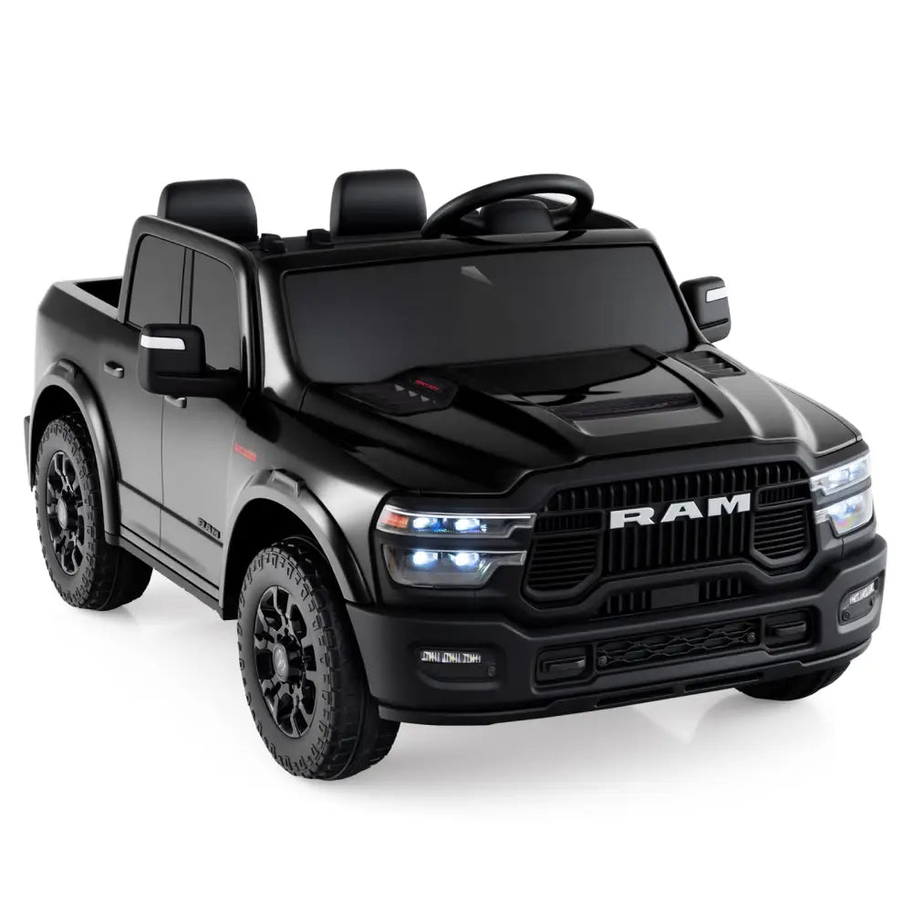 2 Seater 24V Ride on Toy for Big Kids Licensed Ram Truck with Remote and Music-Black - Black - Powered Ride On Toys