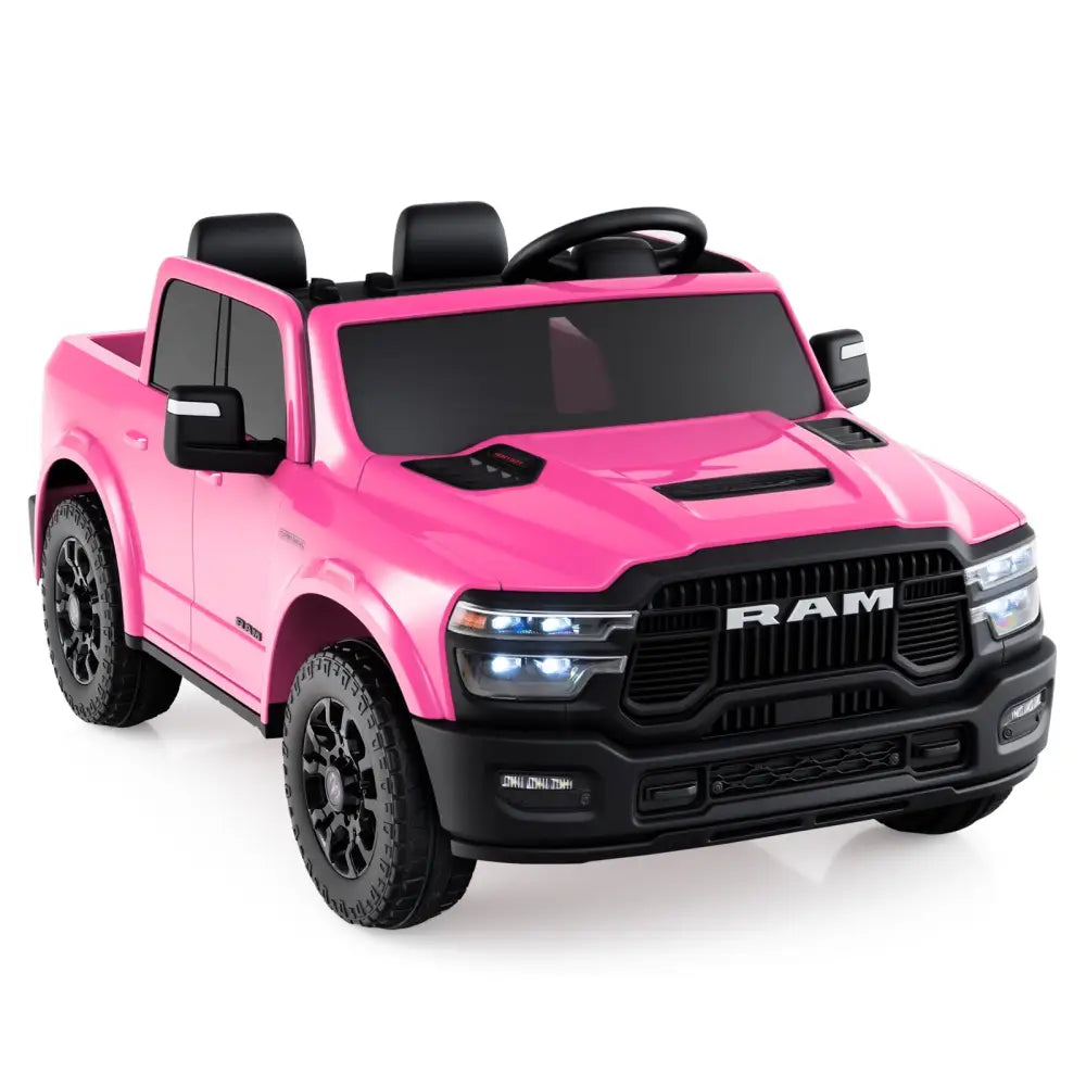 2 Seater 24V Ride on Toy for Big Kids Licensed Ram Truck with Remote and Music-Pink - Pink - Powered Ride On Toys