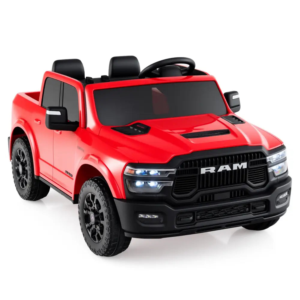 2 Seater 24V Ride on Toy for Big Kids Licensed Ram Truck with Remote and Music-Red - Red - Powered Ride On Toys