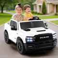 2 Seater 24V Ride on Toy for Big Kids Licensed Ram Truck with Remote and Music-White - White - Powered Ride On Toys