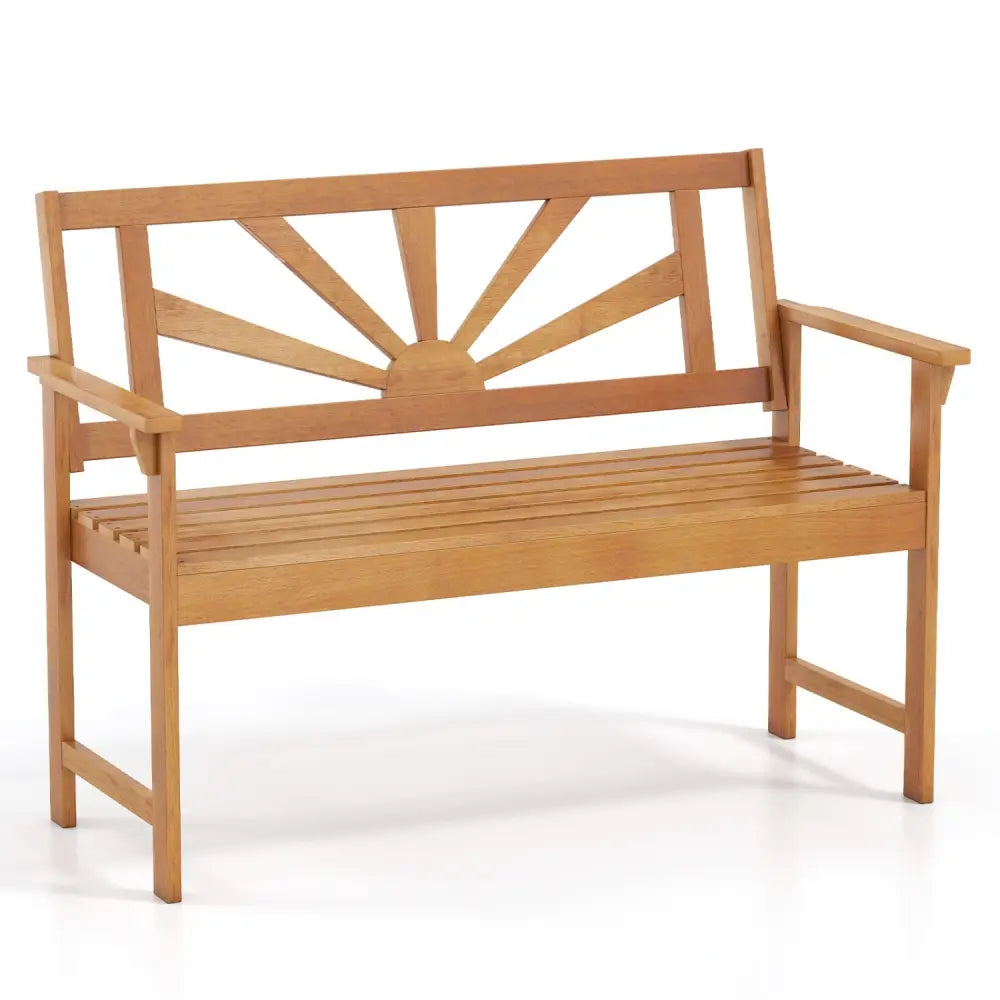 2-Seater Acacia Wood Loveseat Bench with Backrest and Armrests for Patio - Outdoor Benches