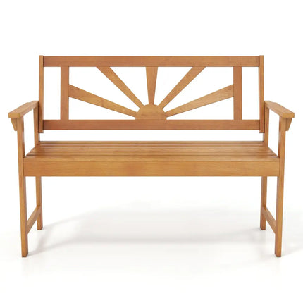 2-Seater Acacia Wood Loveseat Bench with Backrest and Armrests for Patio - Outdoor Benches