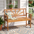 2-Seater Acacia Wood Loveseat Bench with Backrest and Armrests for Patio - Outdoor Benches