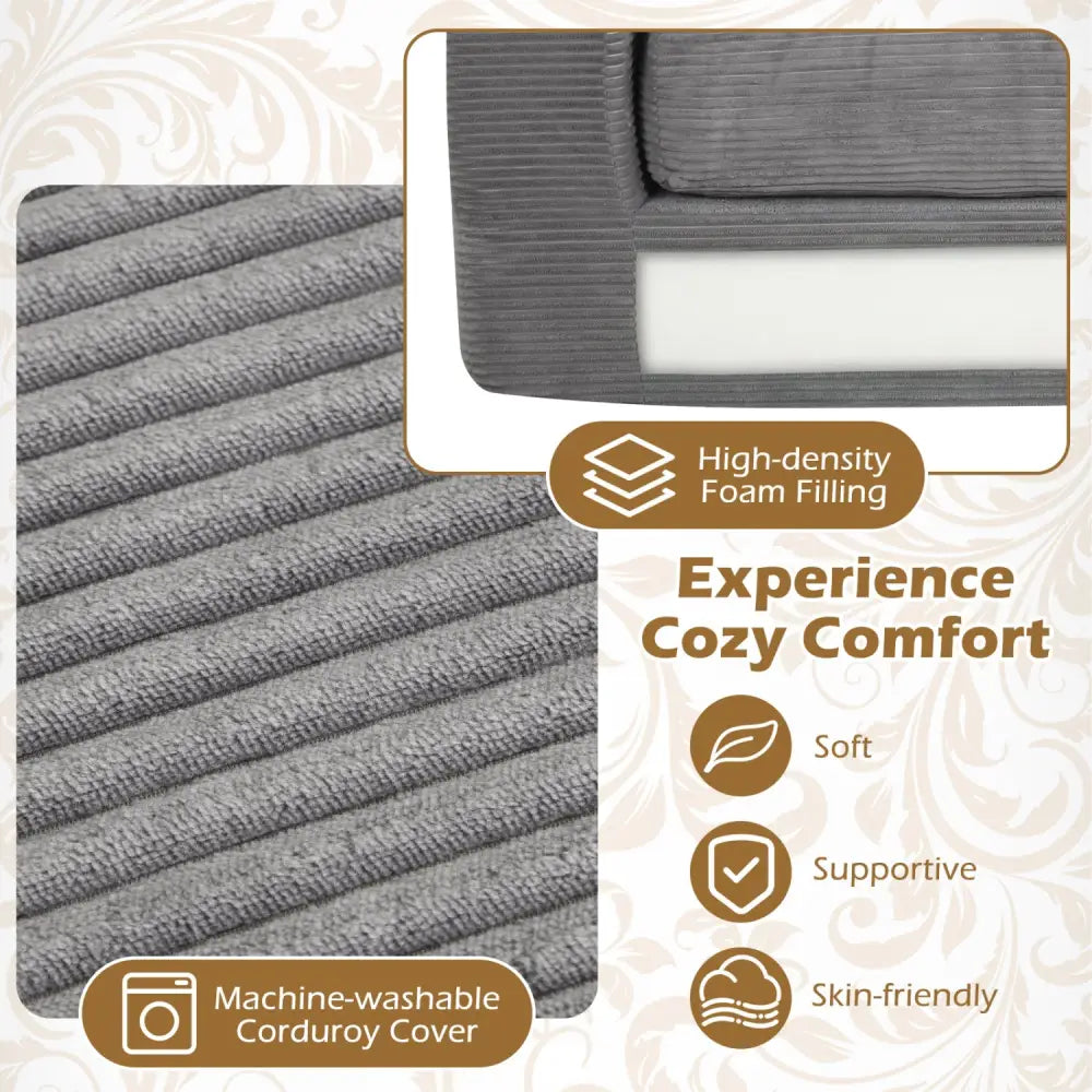 2-Seater Floor Couch Loveseat Foam Sofa with Removable Corduroy Cover-Gray - Gray - Sofas & Loveseats