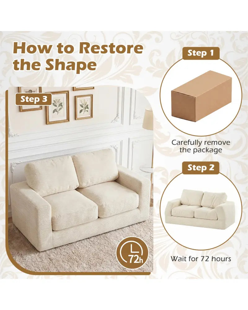 2-Seater Floor Couch Loveseat Foam Sofa with Removable Corduroy Cover-Beige - Beige - Sofas & Loveseats
