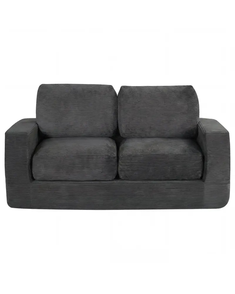2-Seater Floor Couch Loveseat Foam Sofa with Removable Corduroy Cover-Black - Black - Sofas & Loveseats