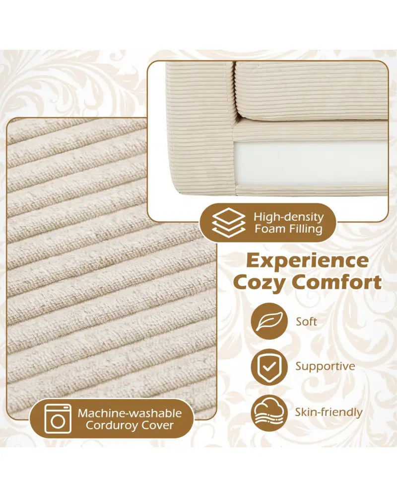 2-Seater Floor Couch Loveseat Foam Sofa with Removable Corduroy Cover-Beige - Beige - Sofas & Loveseats