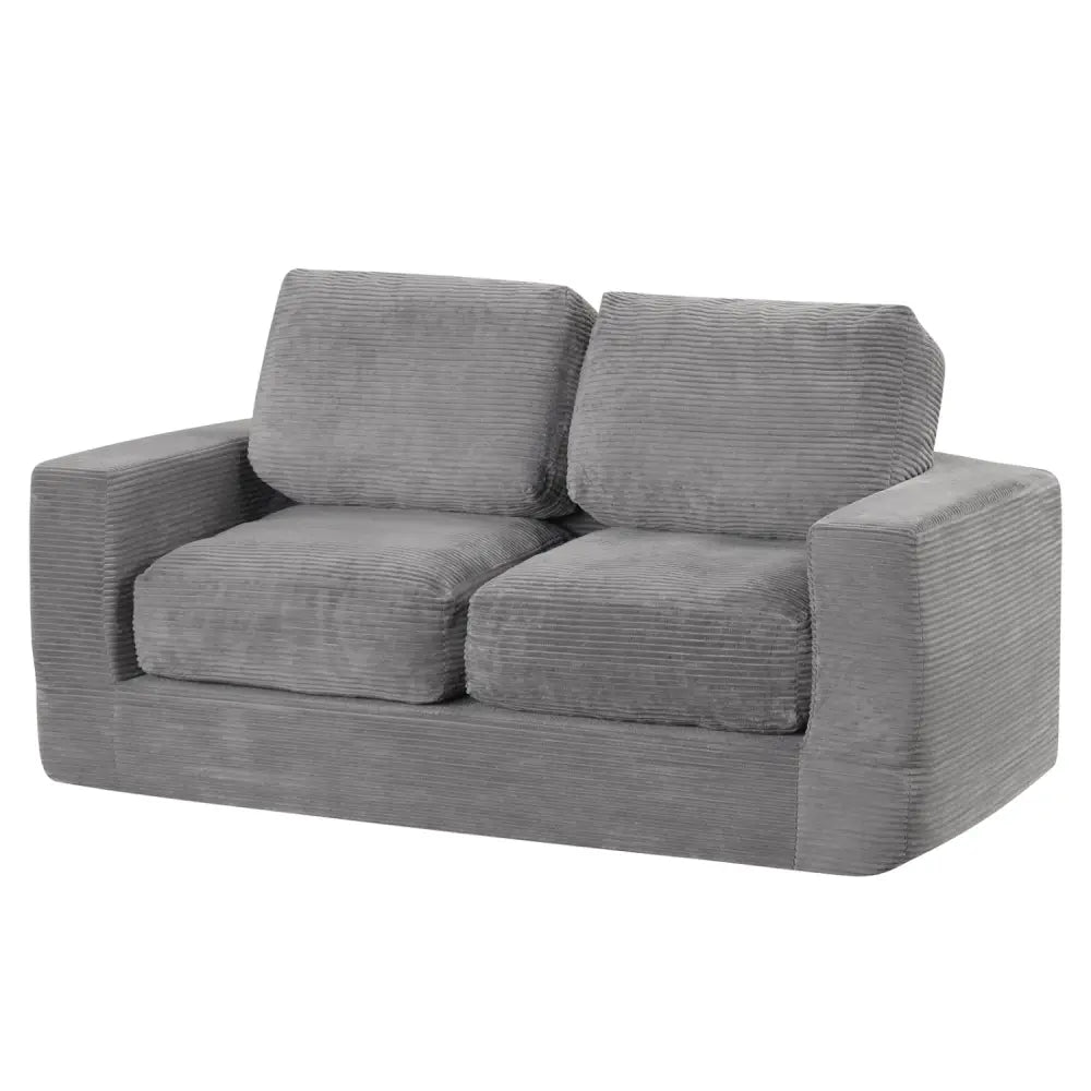 2-Seater Floor Couch Loveseat Foam Sofa with Removable Corduroy Cover-Gray - Gray - Sofas & Loveseats